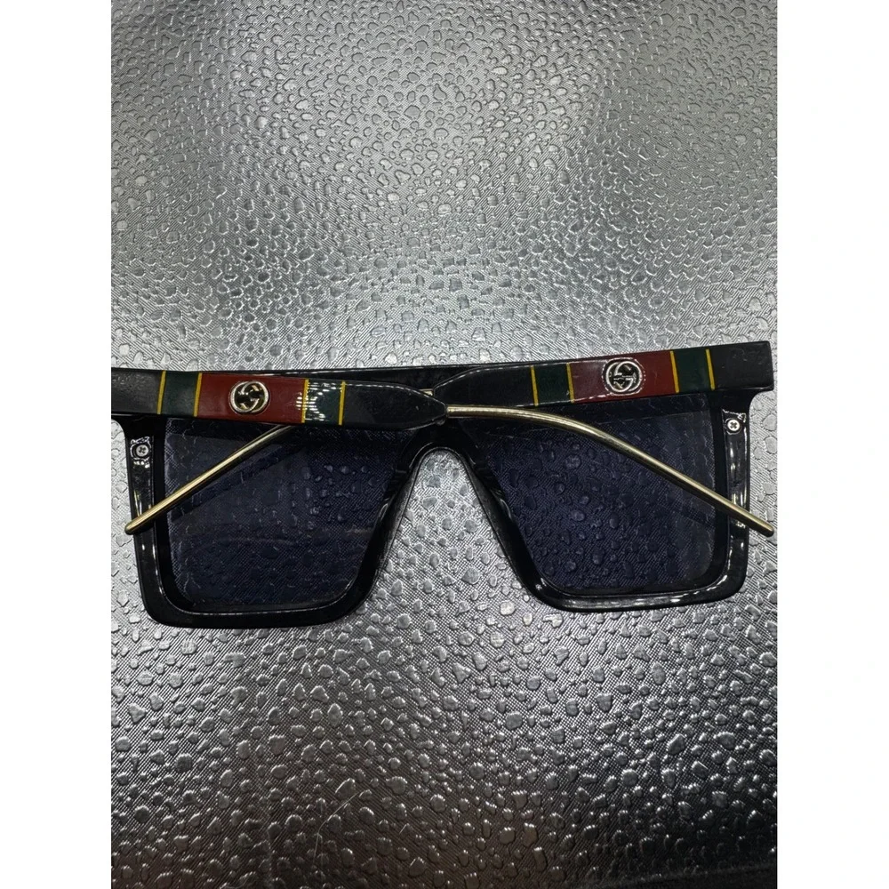 Gucci Oversized Flat Top Sunglasses Black Web Stripe Interlocking G GG0121S